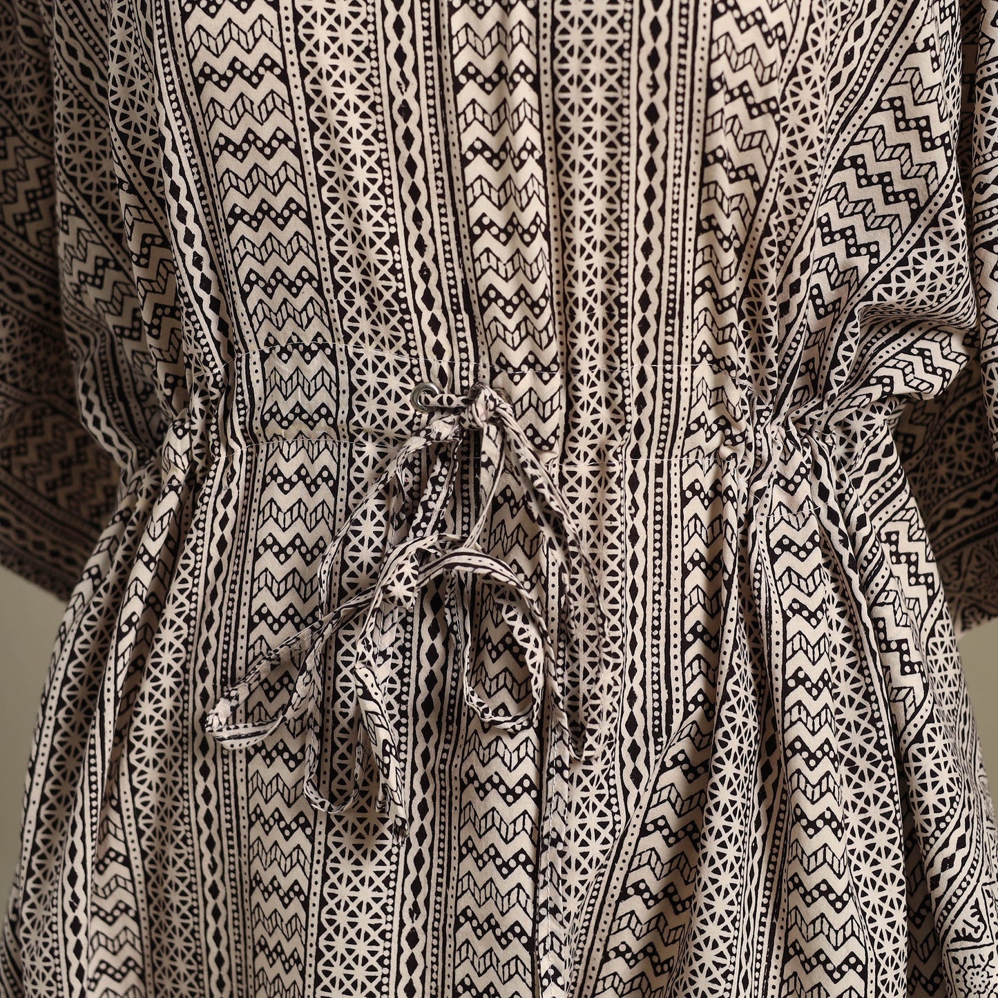 Beige Bagh Block Print Cotton Kaftan (Short)