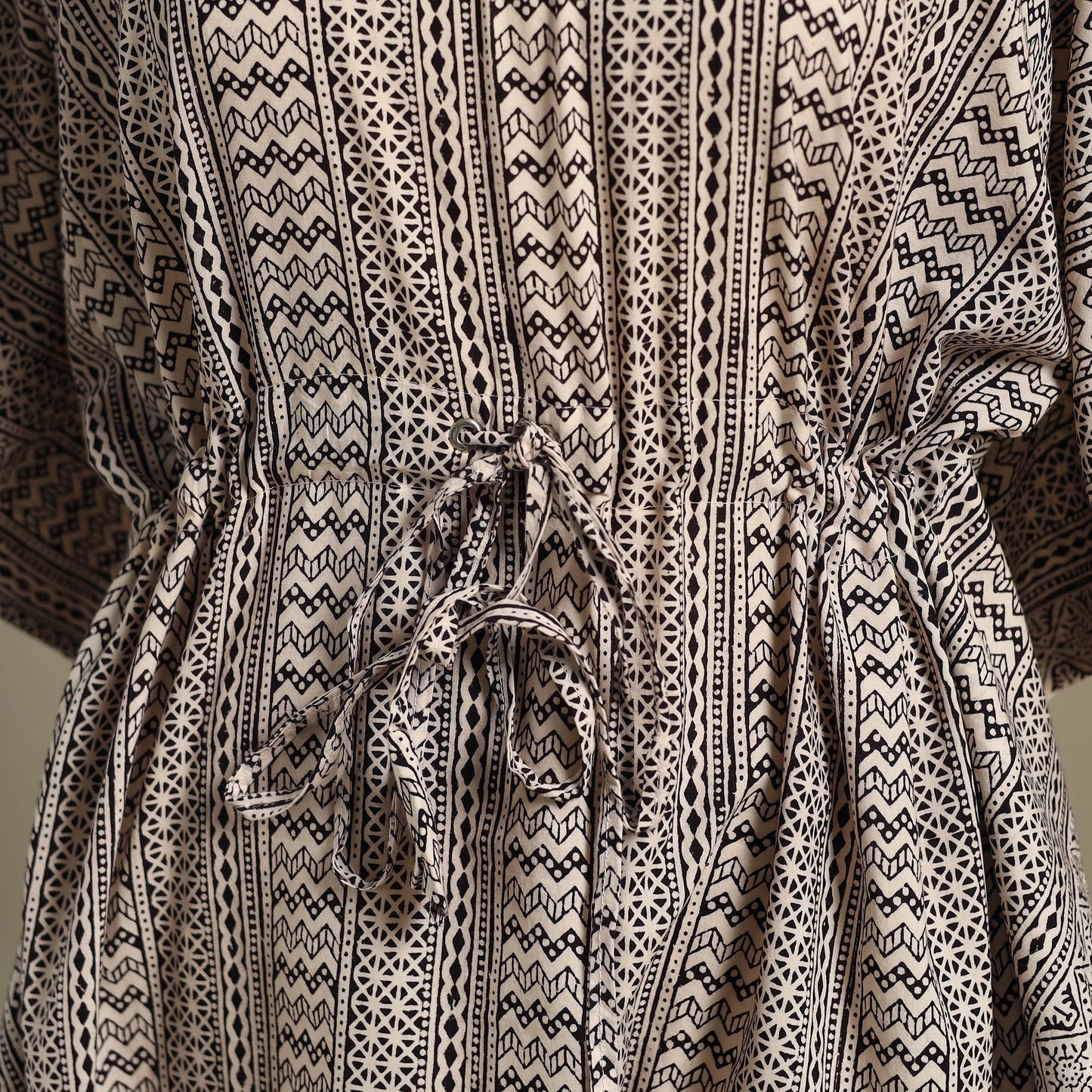 Beige Bagh Block Print Cotton Kaftan (Short)