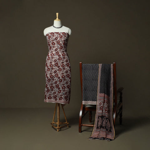 Bagh hand block print natural dyed kota doria cotton 3pc