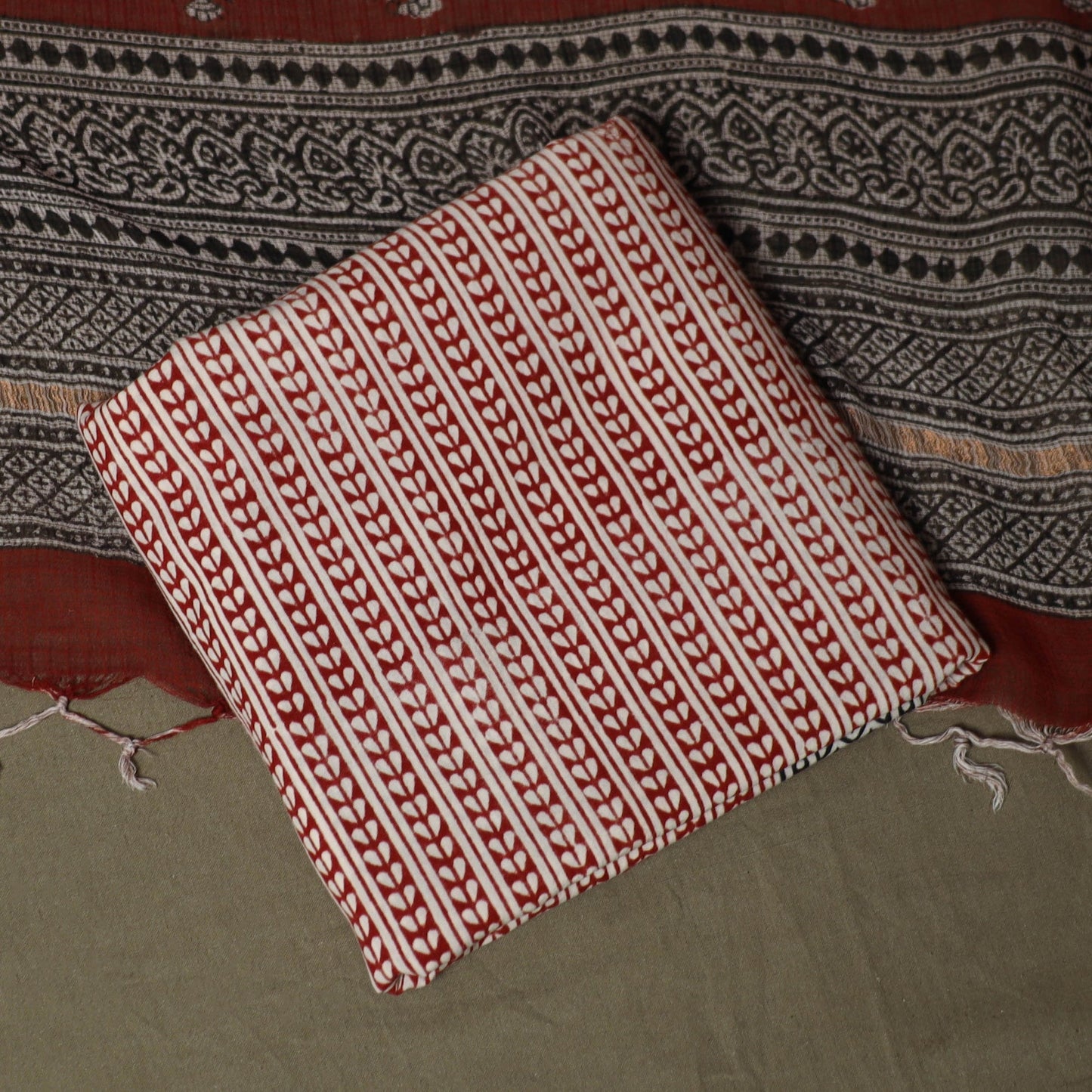 Bagh hand block print natural dyed kota doria cotton 3pc