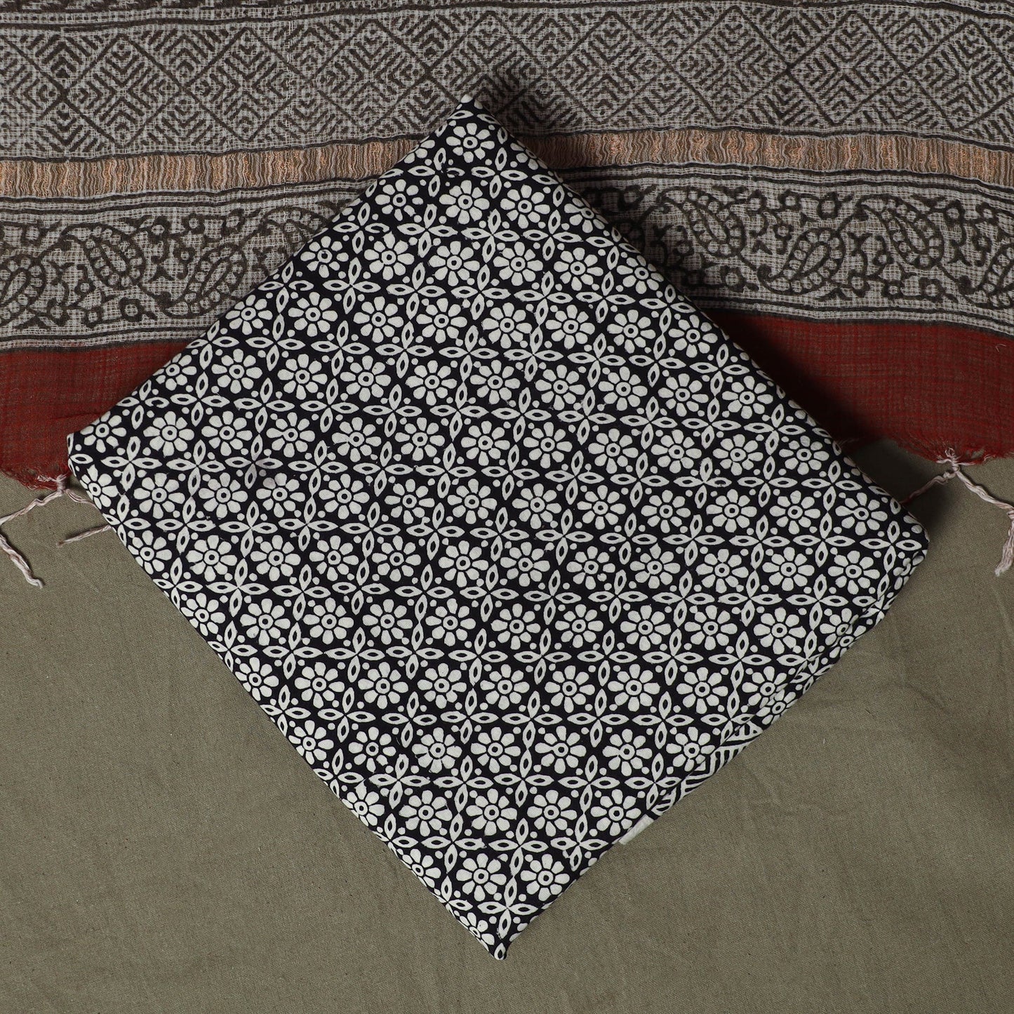 Bagh hand block print natural dyed kota doria cotton 3pc