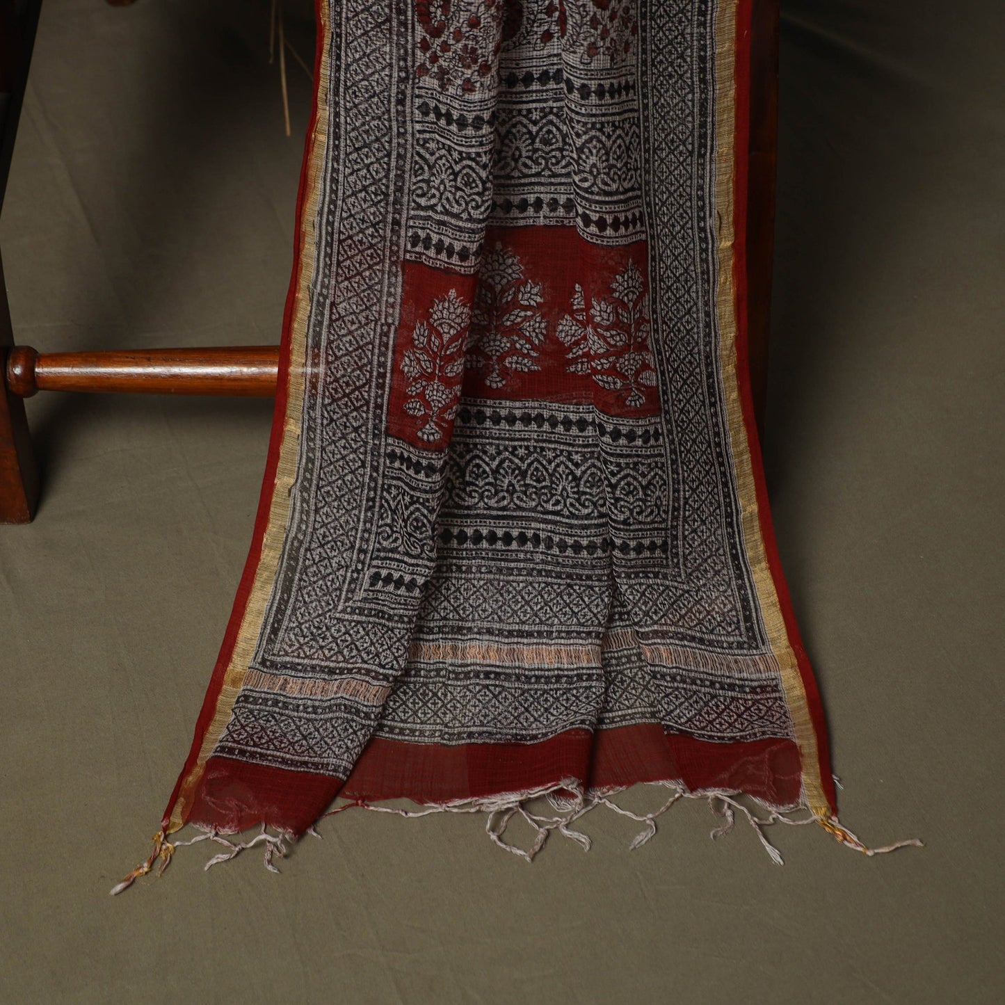 Bagh hand block print natural dyed kota doria cotton 3pc