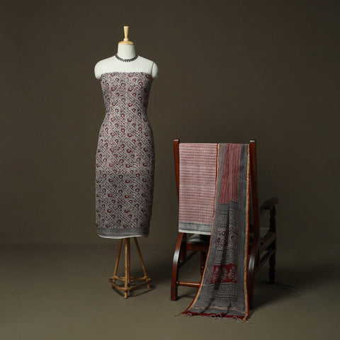 Bagh hand block print natural dyed kota doria cotton 3pc