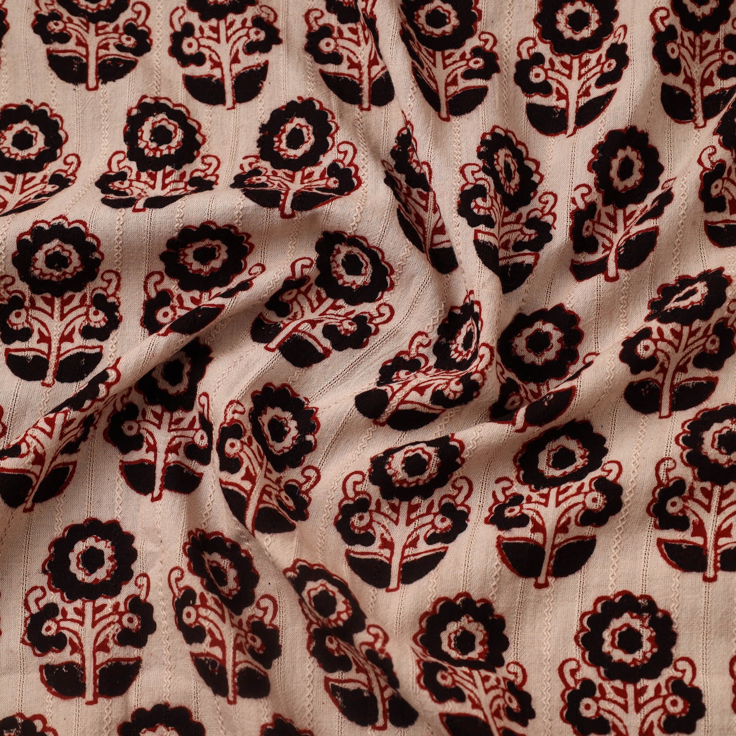 Multicolor Bagh Hand Block Print Natural Dye Stripe Cotton Fabric