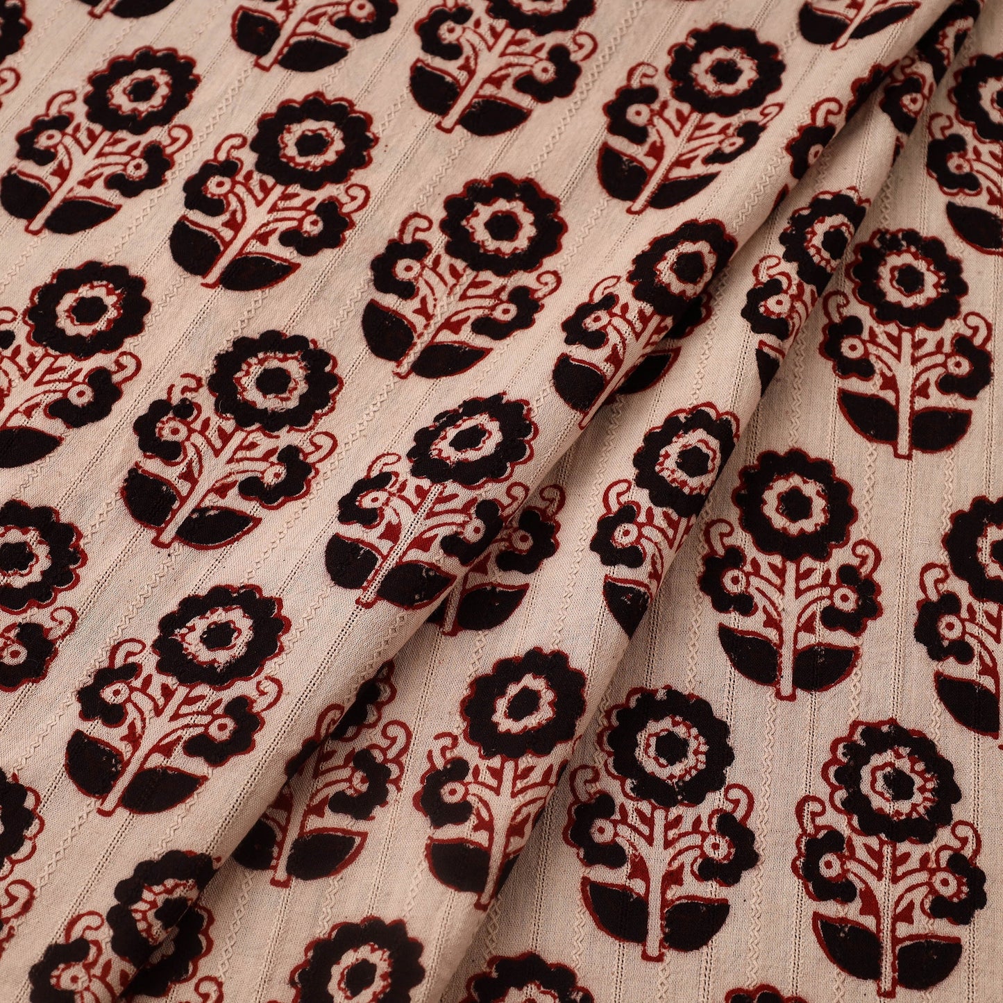 Multicolor Bagh Hand Block Print Natural Dye Stripe Cotton Fabric