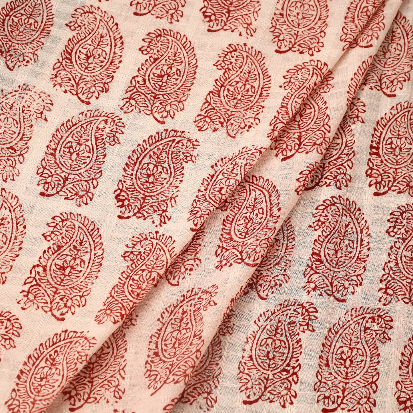 Red Bagh Hand Block Print Natural Dye Stripe Cotton Fabric