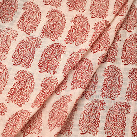 Red Bagh Hand Block Print Natural Dye Stripe Cotton Fabric