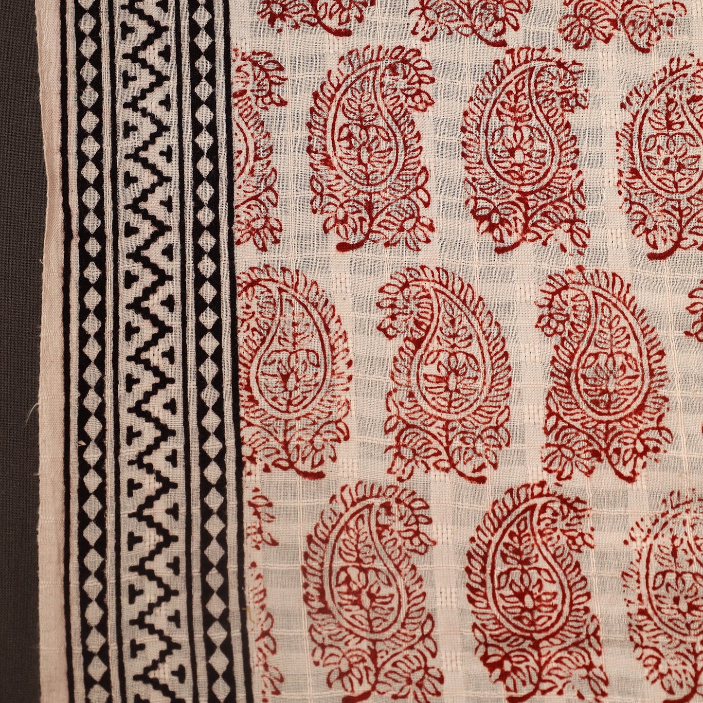 Red Bagh Hand Block Print Natural Dye Stripe Cotton Fabric