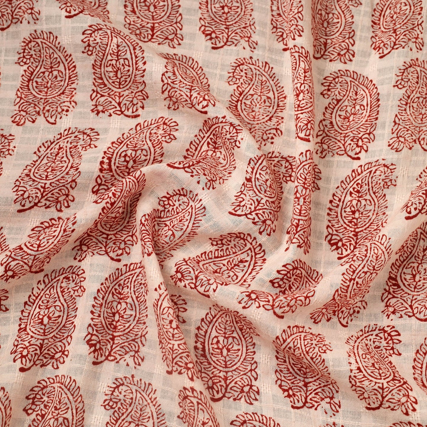 Red Bagh Hand Block Print Natural Dye Stripe Cotton Fabric