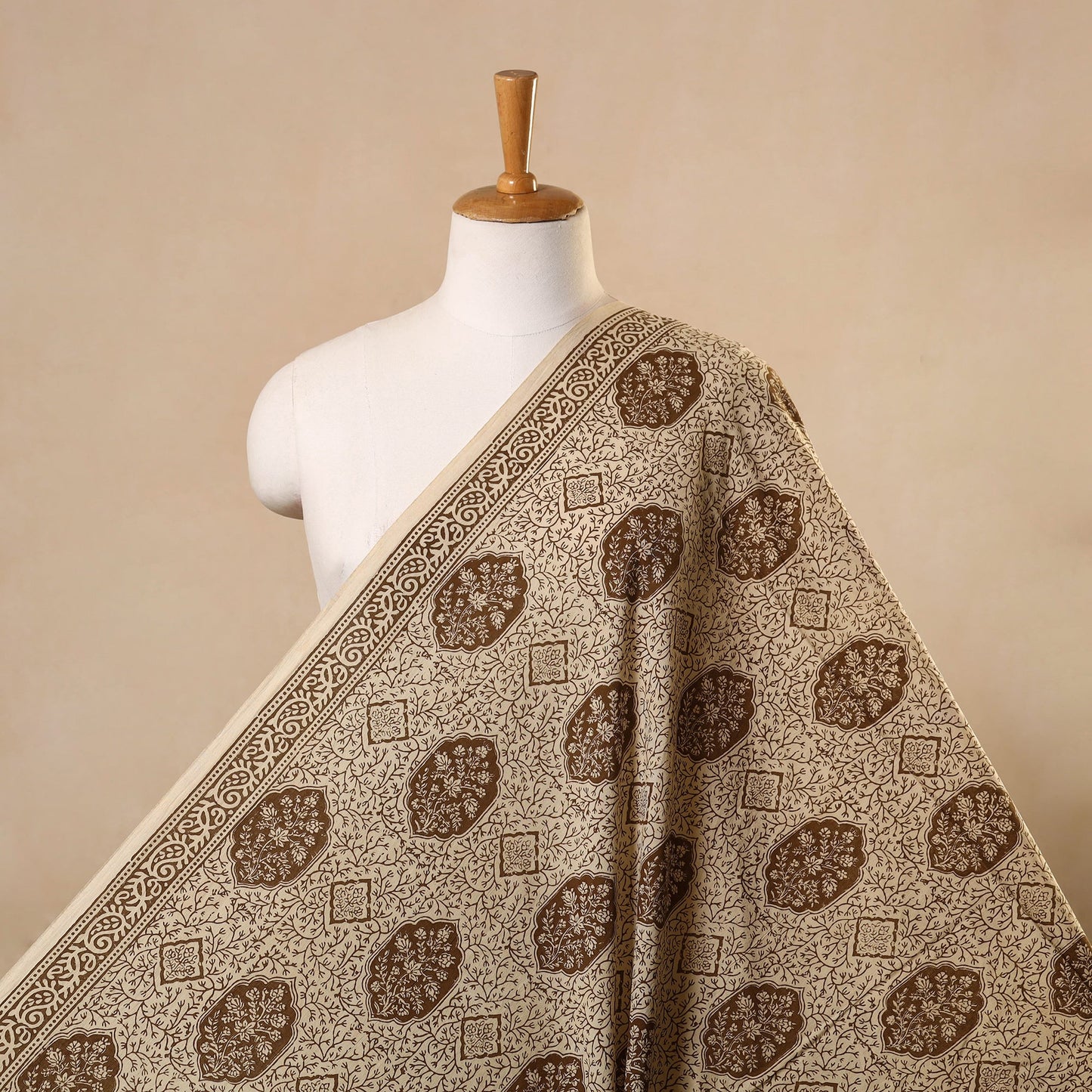 Beige Bagh Hand Block Print Natural Dyed Cotton Fabric