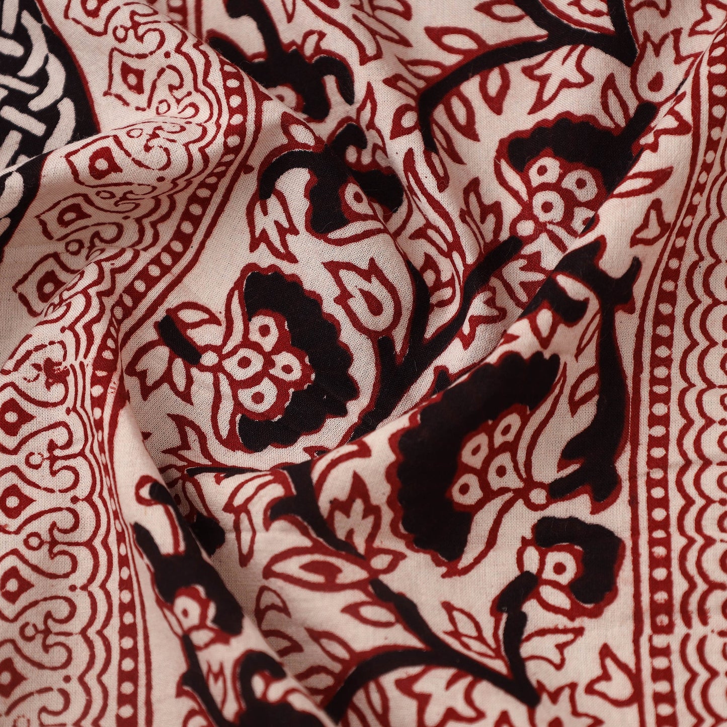 Red Bagh Hand Block Print Natural Dyed Cotton Fabric