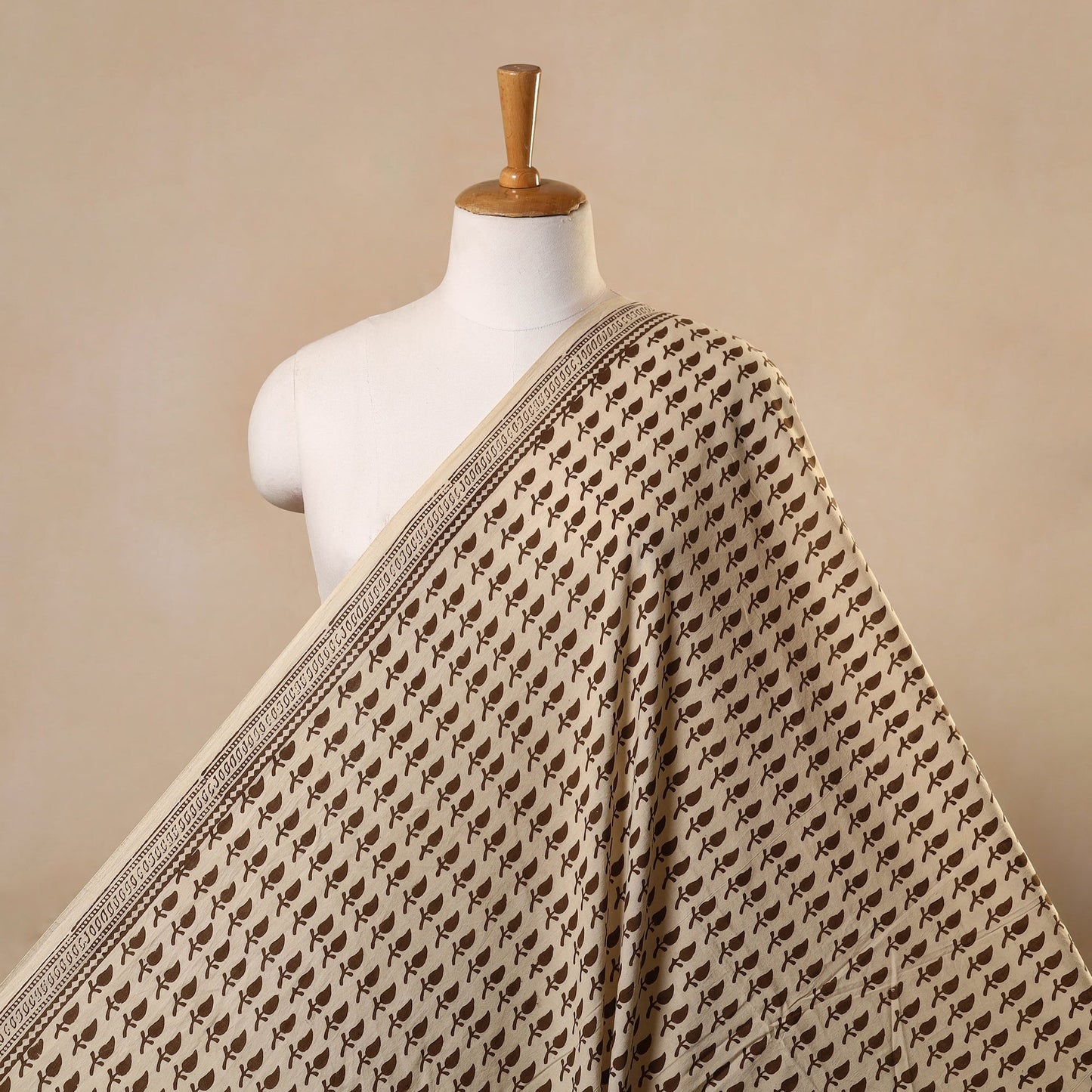 Beige Bagh Hand Block Print Natural Dyed Cotton Fabric