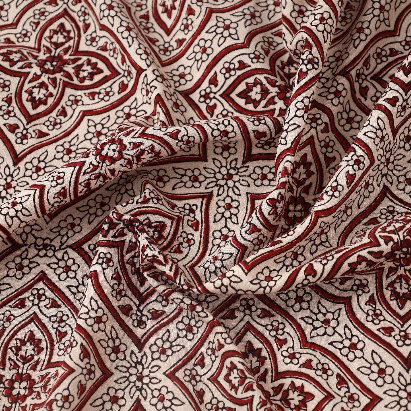 Red Bagh Hand Block Print Natural Dyed Cotton Fabric