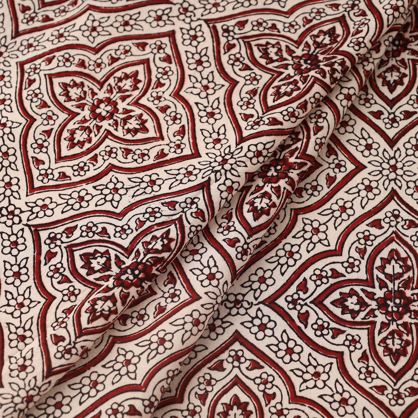 Red Bagh Hand Block Print Natural Dyed Cotton Fabric