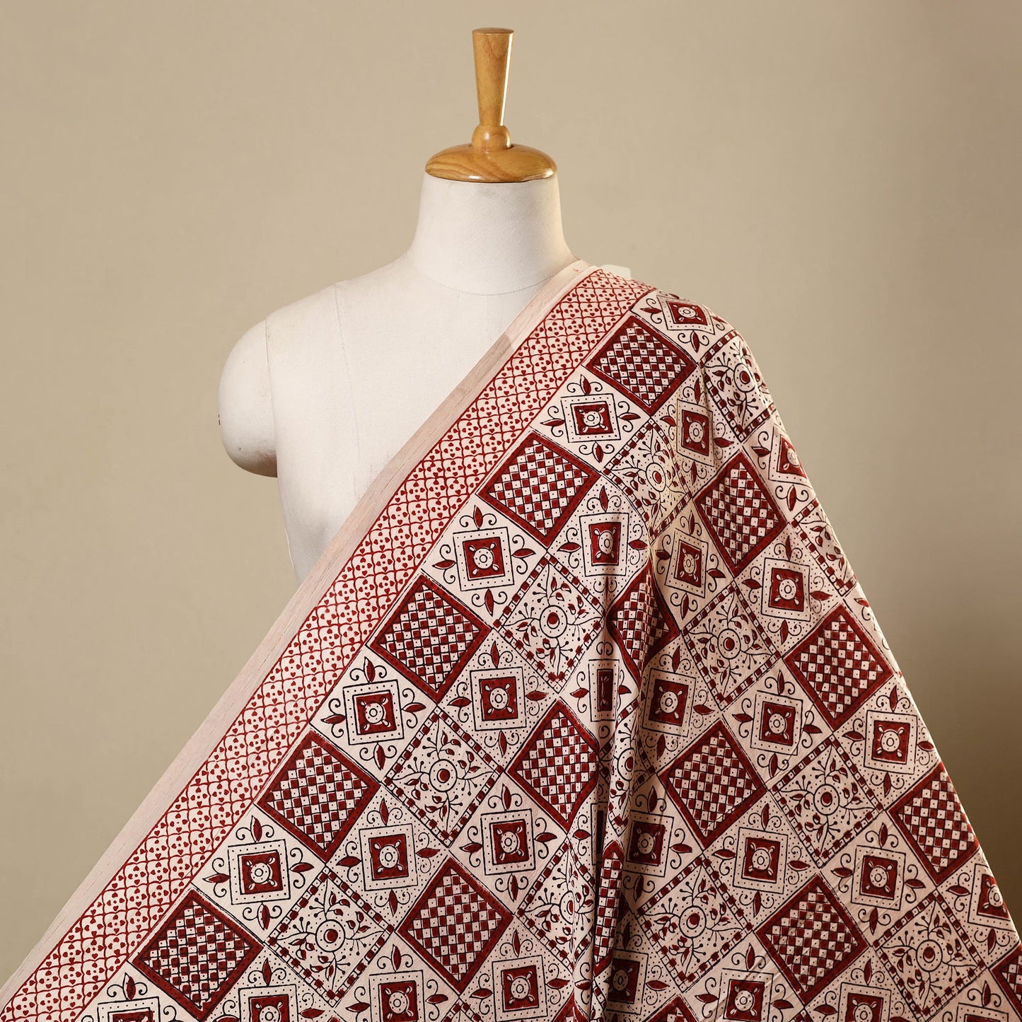 Beige Bagh Hand Block Print Natural Dyed Cotton Fabric