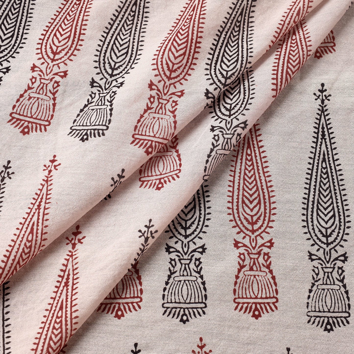 Beige Bagh Hand Block Printed Chanderi Silk Handloom Fabric