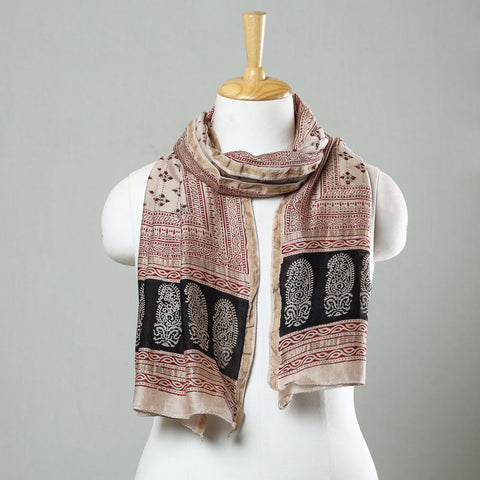 Beige Bagh Hand Block Printed Chanderi Silk Stole