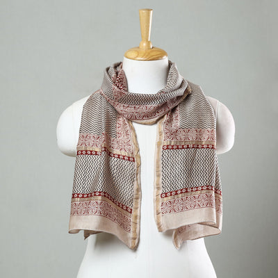 Beige Bagh Hand Block Printed Chanderi Silk Stole 
