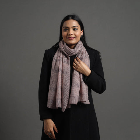 Beige - bagh hand printed merino woollen stole 49