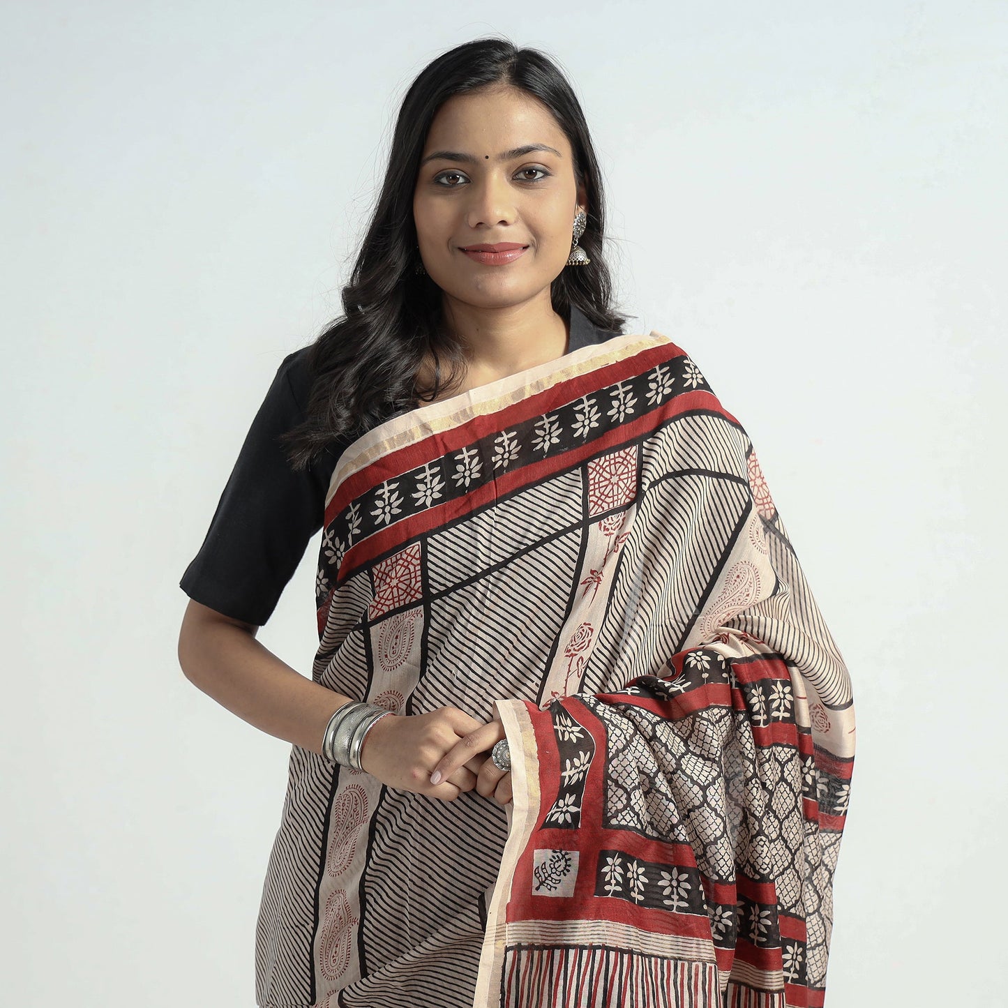  Bagh Hand Block Printed Natural Dyed Chanderi Silk Saree 