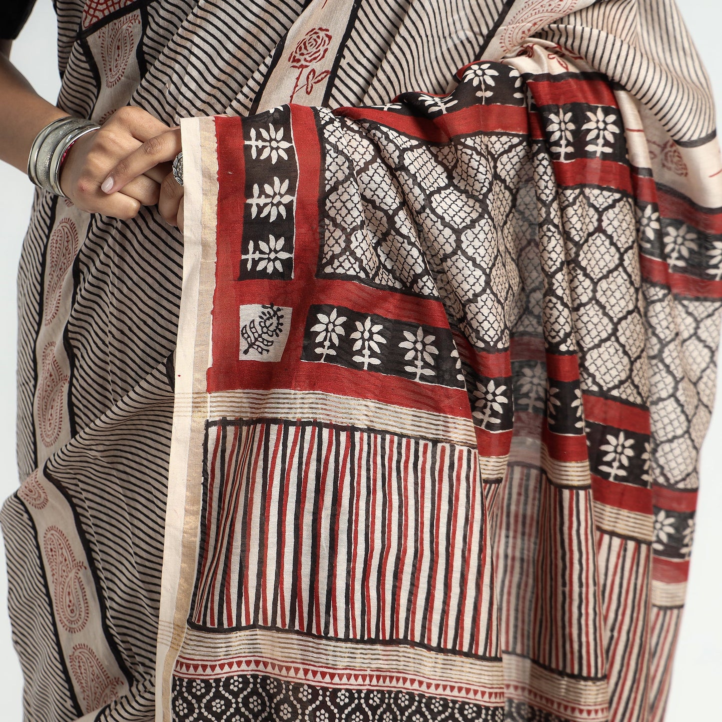  Bagh Hand Block Printed Natural Dyed Chanderi Silk Saree 