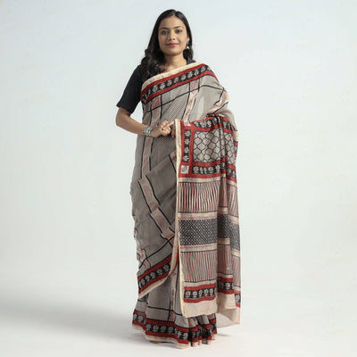  Bagh Hand Block Printed Natural Dyed Chanderi Silk Saree 