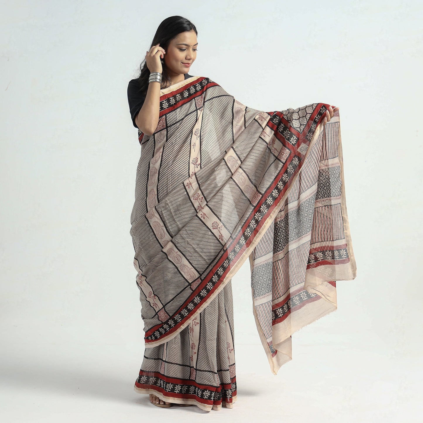  Bagh Hand Block Printed Natural Dyed Chanderi Silk Saree 
