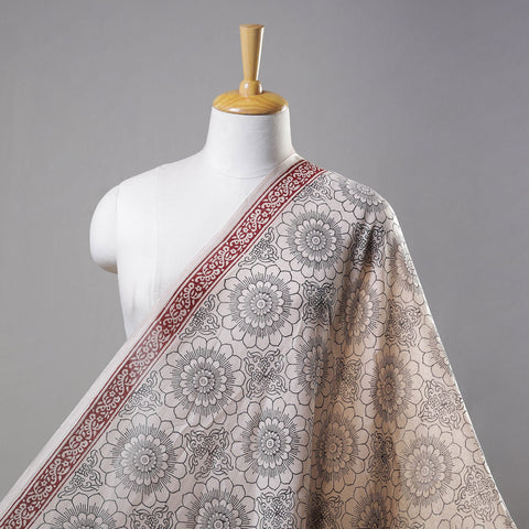  Beige Authentic Bagh Print Chanderi Silk Cotton Fabric