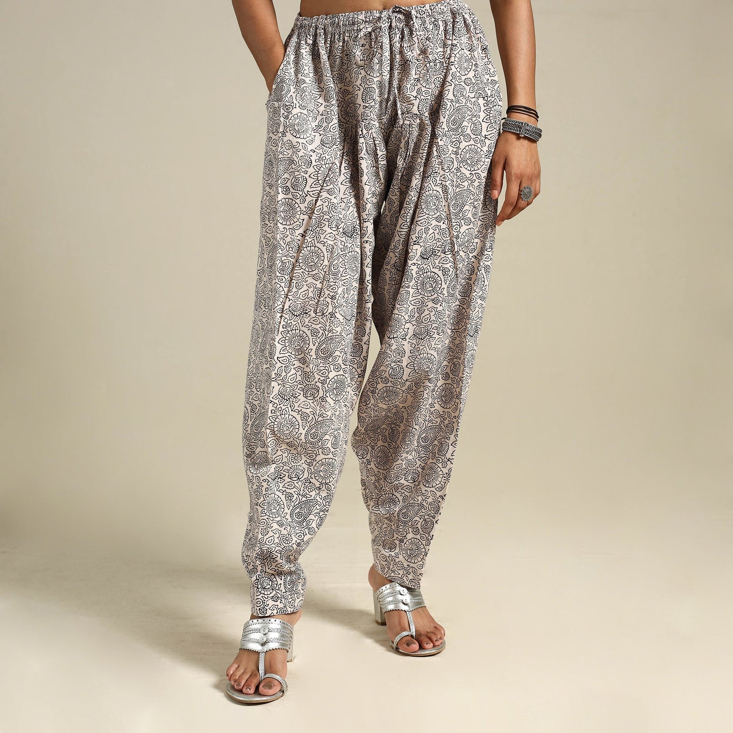 White Bagh Block Print Natural Dyed Cotton Salwar