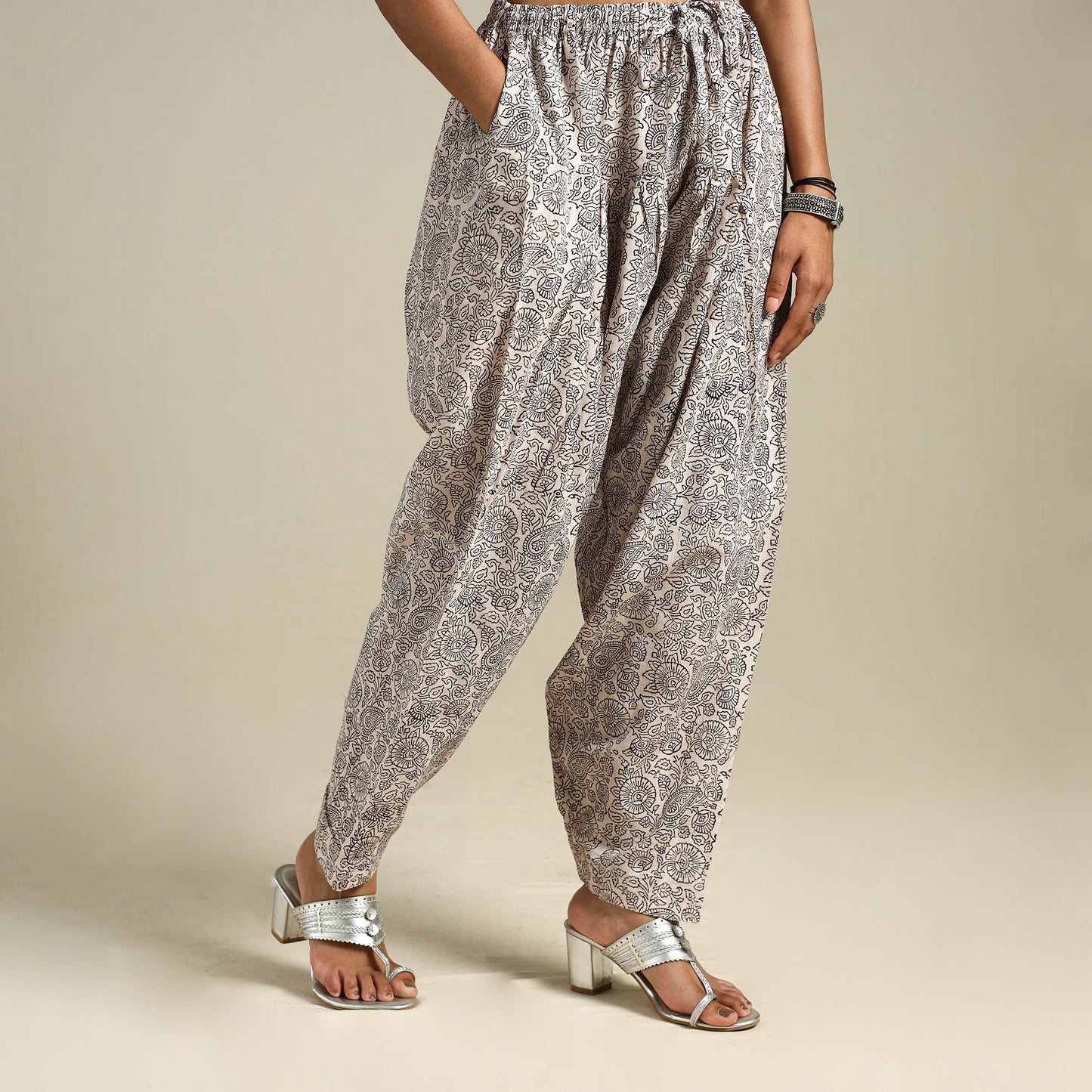 White Bagh Block Print Natural Dyed Cotton Salwar