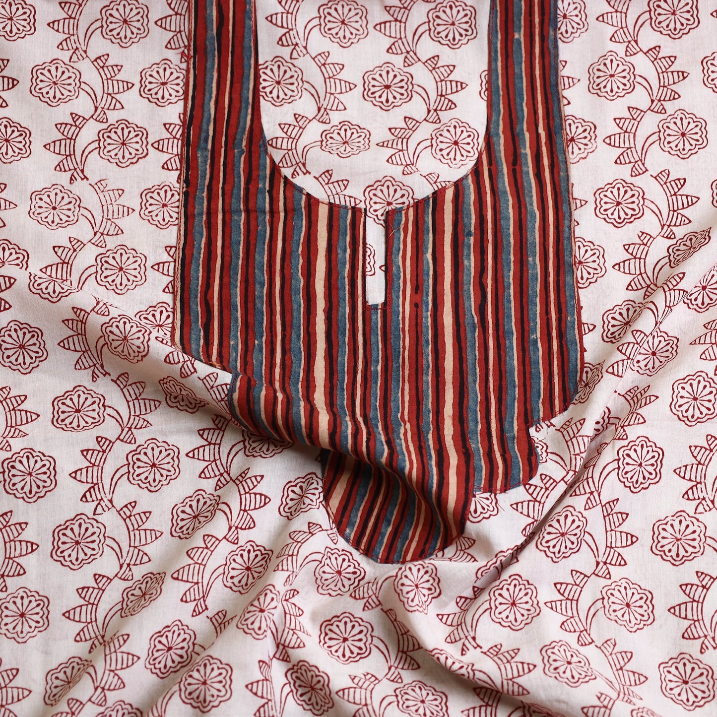  Beige Bagh Print Patchwork Cotton Kurta Material