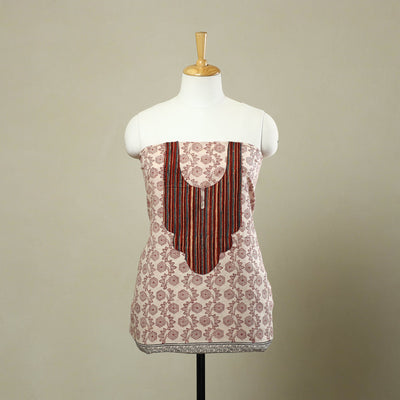  Beige Bagh Print Patchwork Cotton Kurta Material