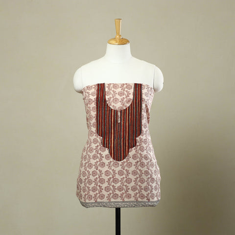  Beige Bagh Print Patchwork Cotton Kurta Material