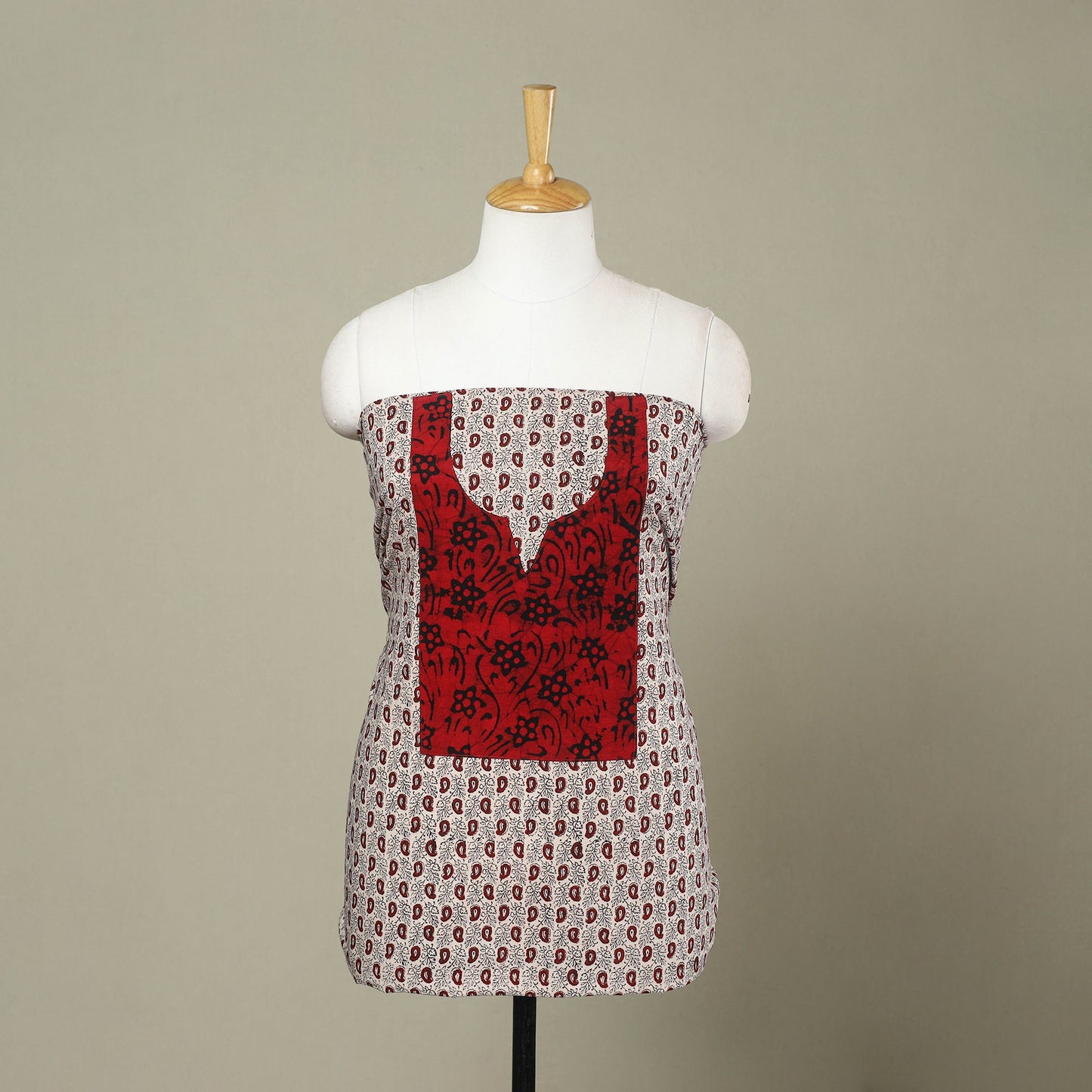  Beige Bagh Print Patchwork Cotton Kurta Material