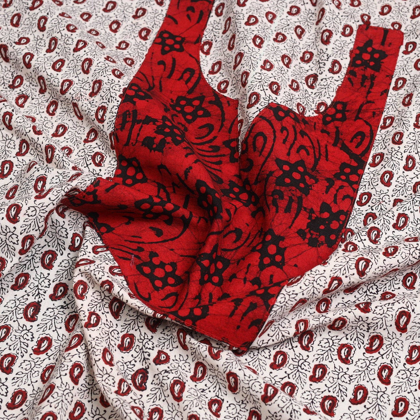  Beige Bagh Print Patchwork Cotton Kurta Material