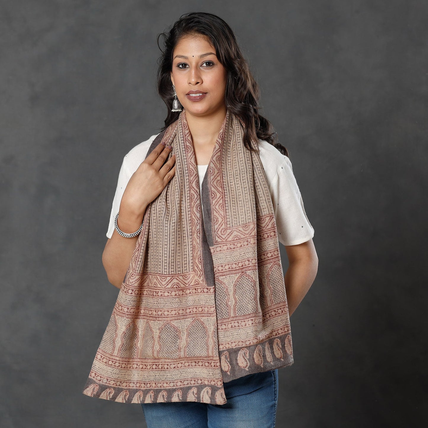  Bagh Block Printed Natural Dyed Woolen Muffler (61 in) 