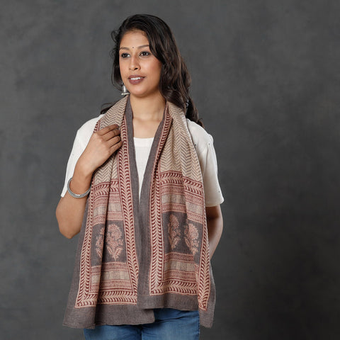 Bagh Block Printed Natural Dyed Woolen Muffler (61 in) 