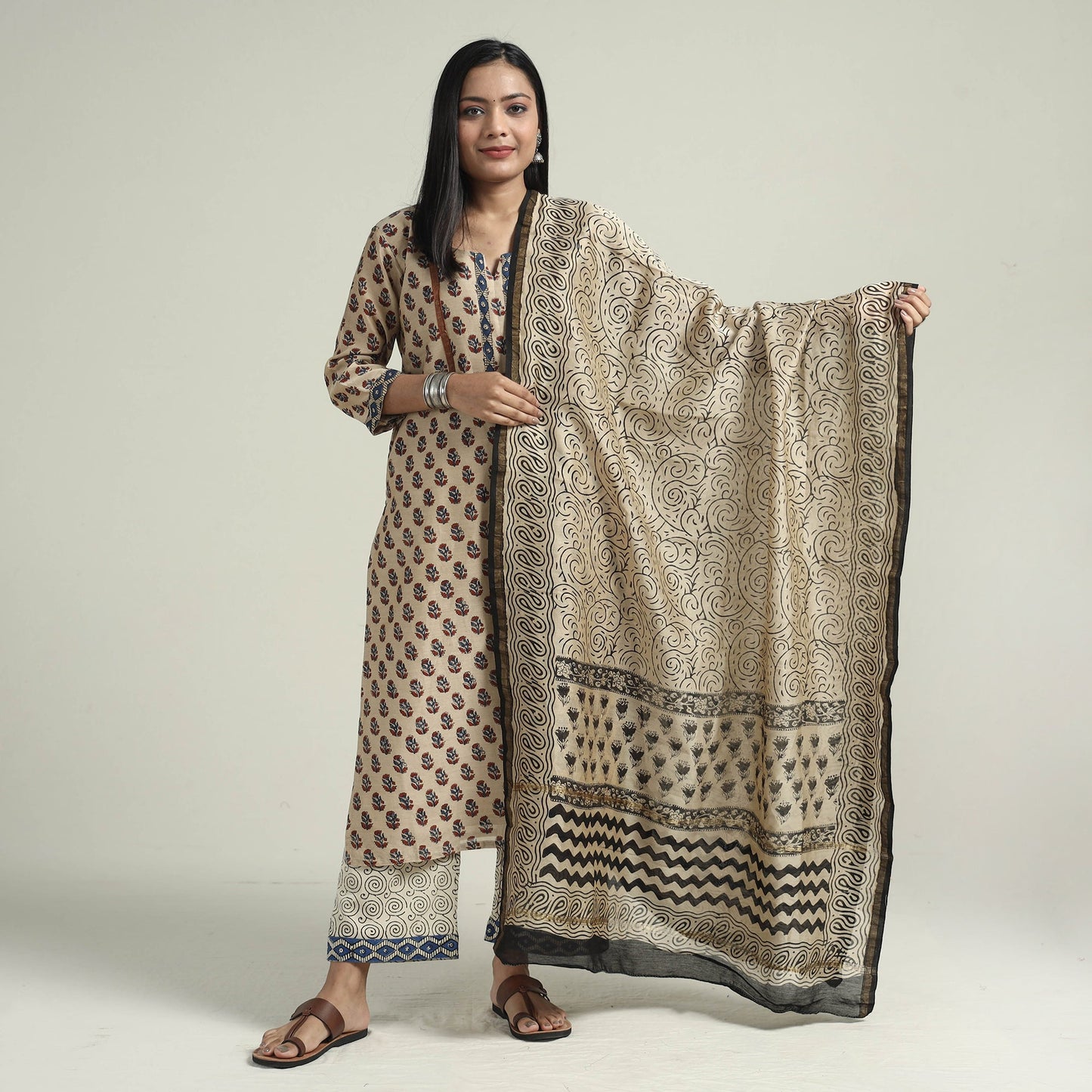 Bagru Kurta with Palazzo & Dupatta Set

