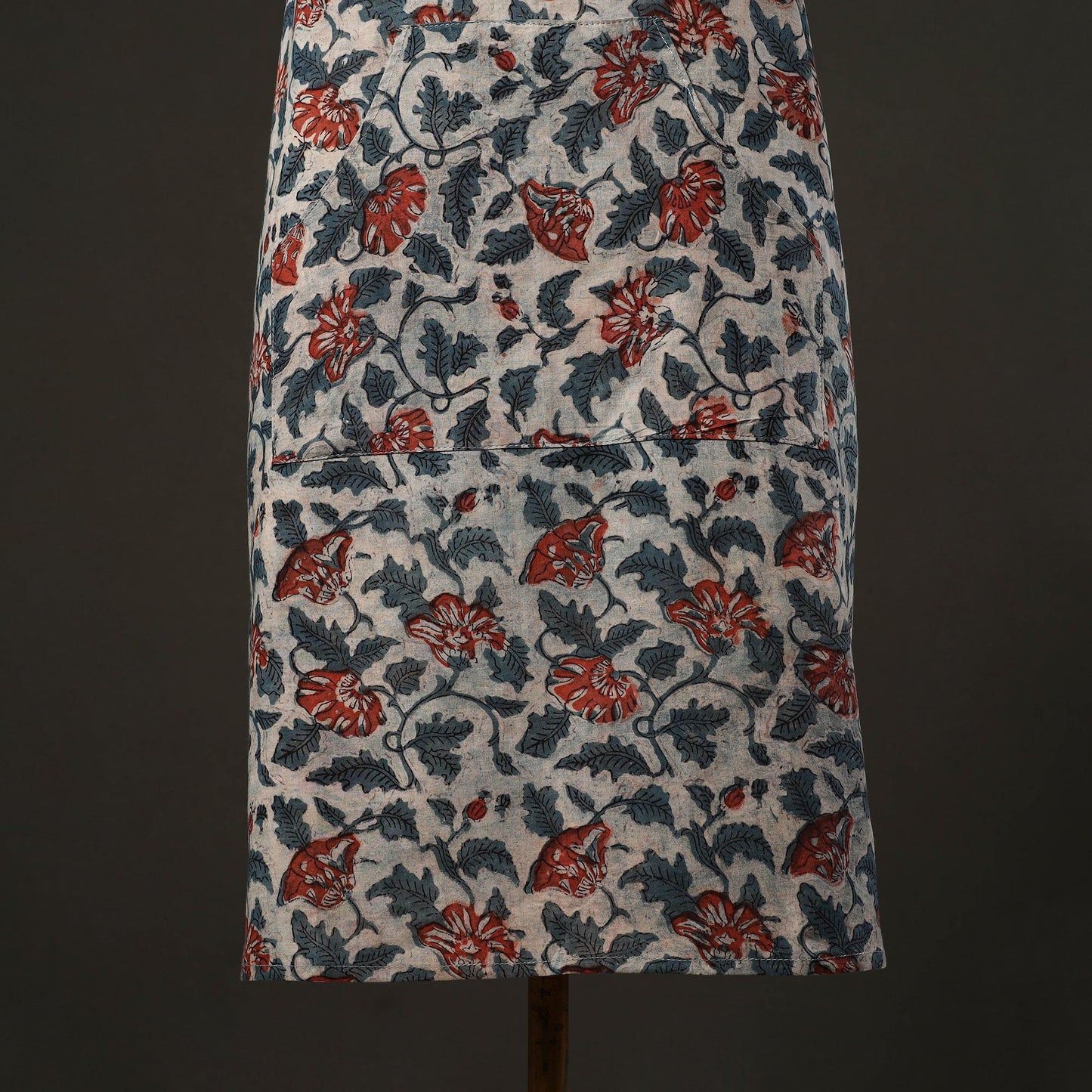 Beige Bagru Block Print Cotton Apron with Pocket