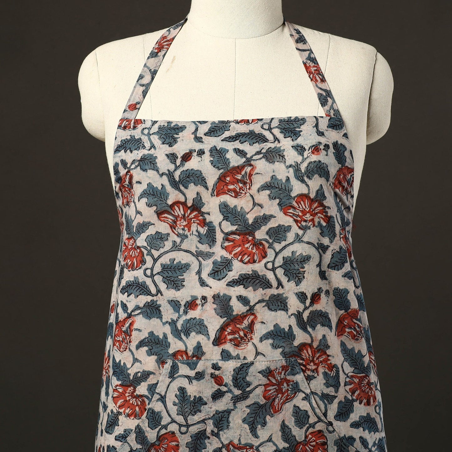 Beige Bagru Block Print Cotton Apron with Pocket