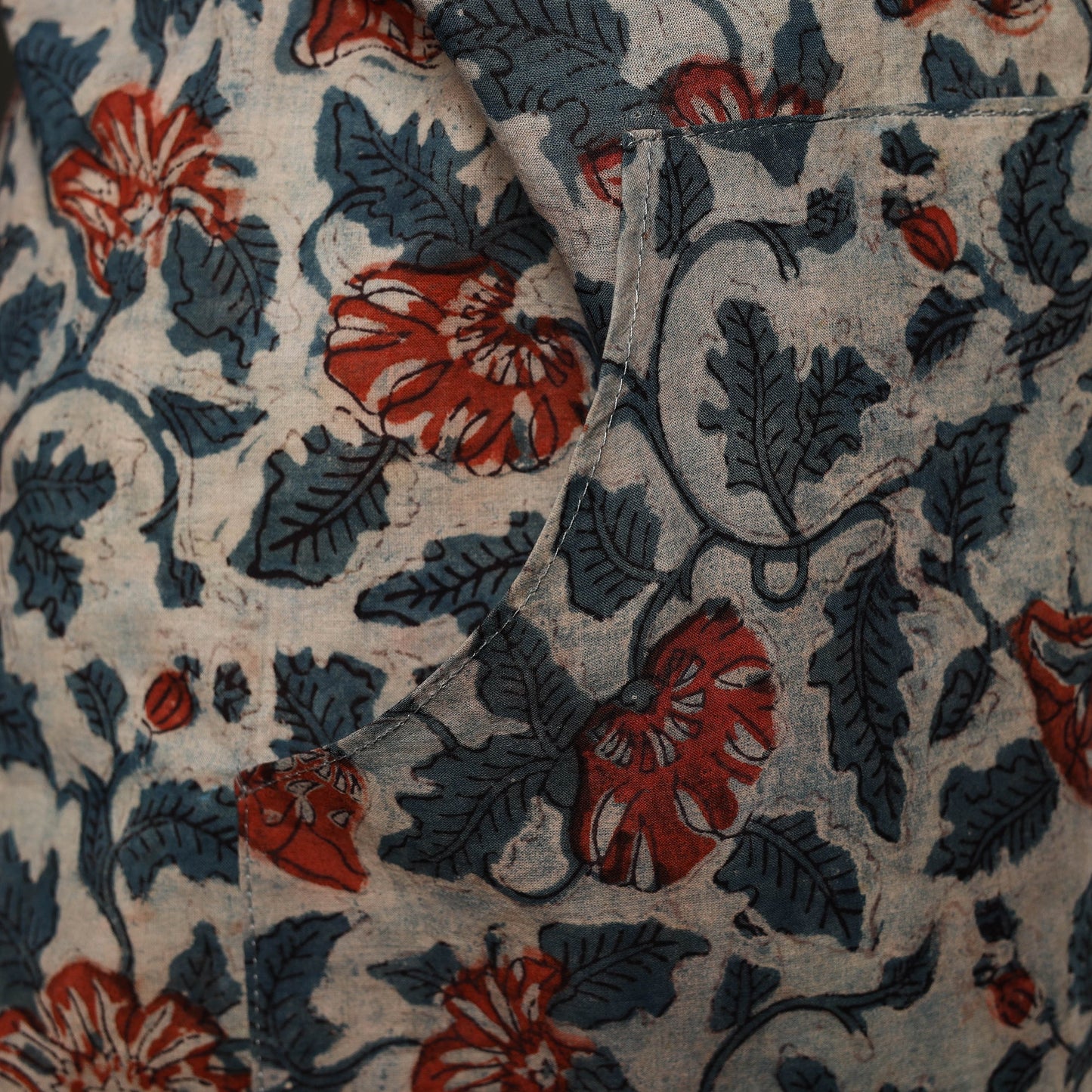 Beige Bagru Block Print Cotton Apron with Pocket