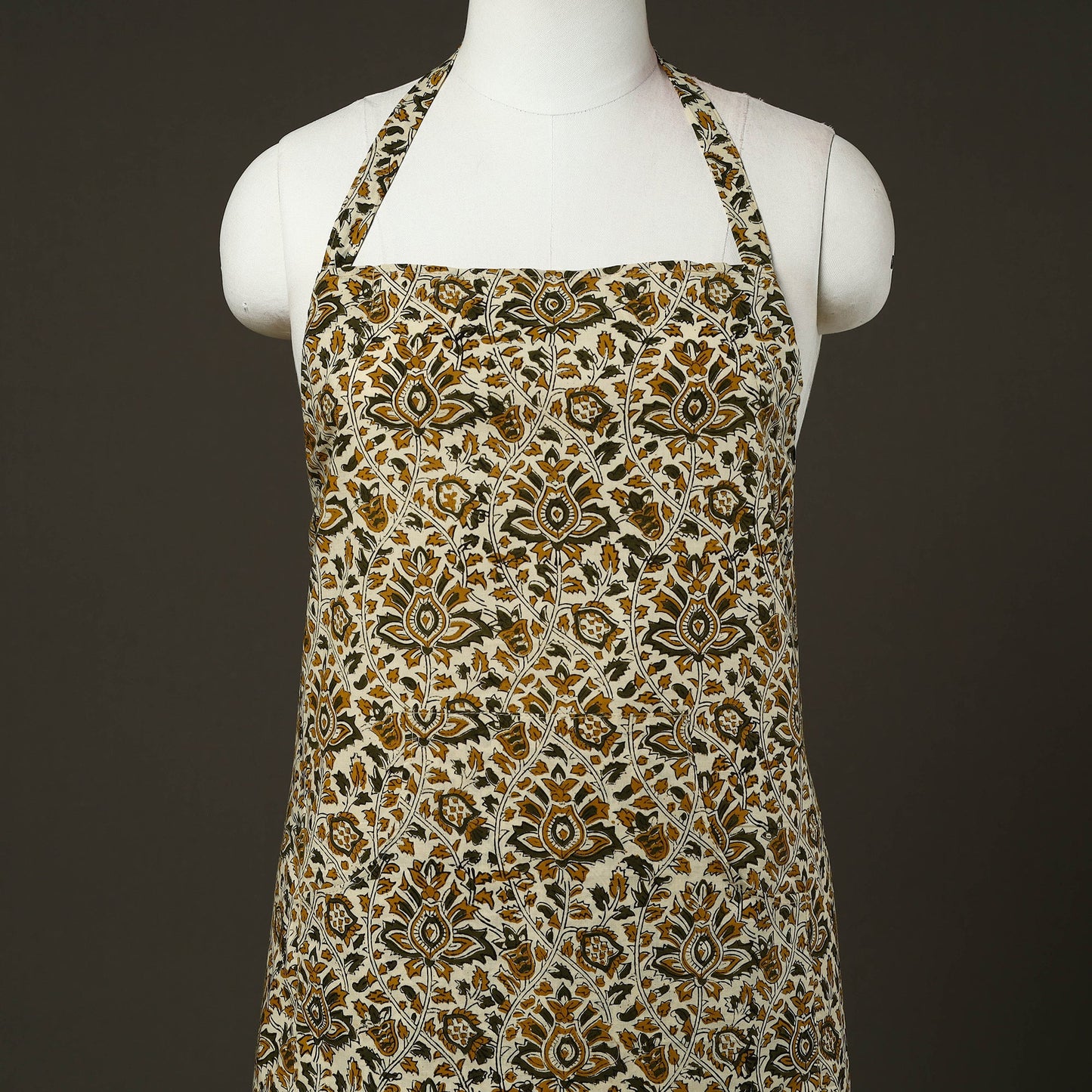 Beige Bagru Block Print Cotton Apron with Pocket 