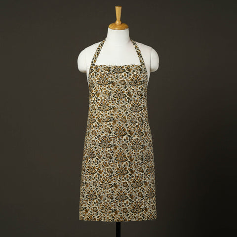 Beige Bagru Block Print Cotton Apron with Pocket 