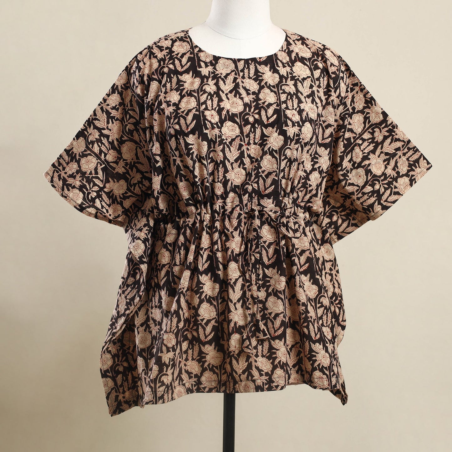 Buy Beige Bagru Block Print Cotton Kaftan