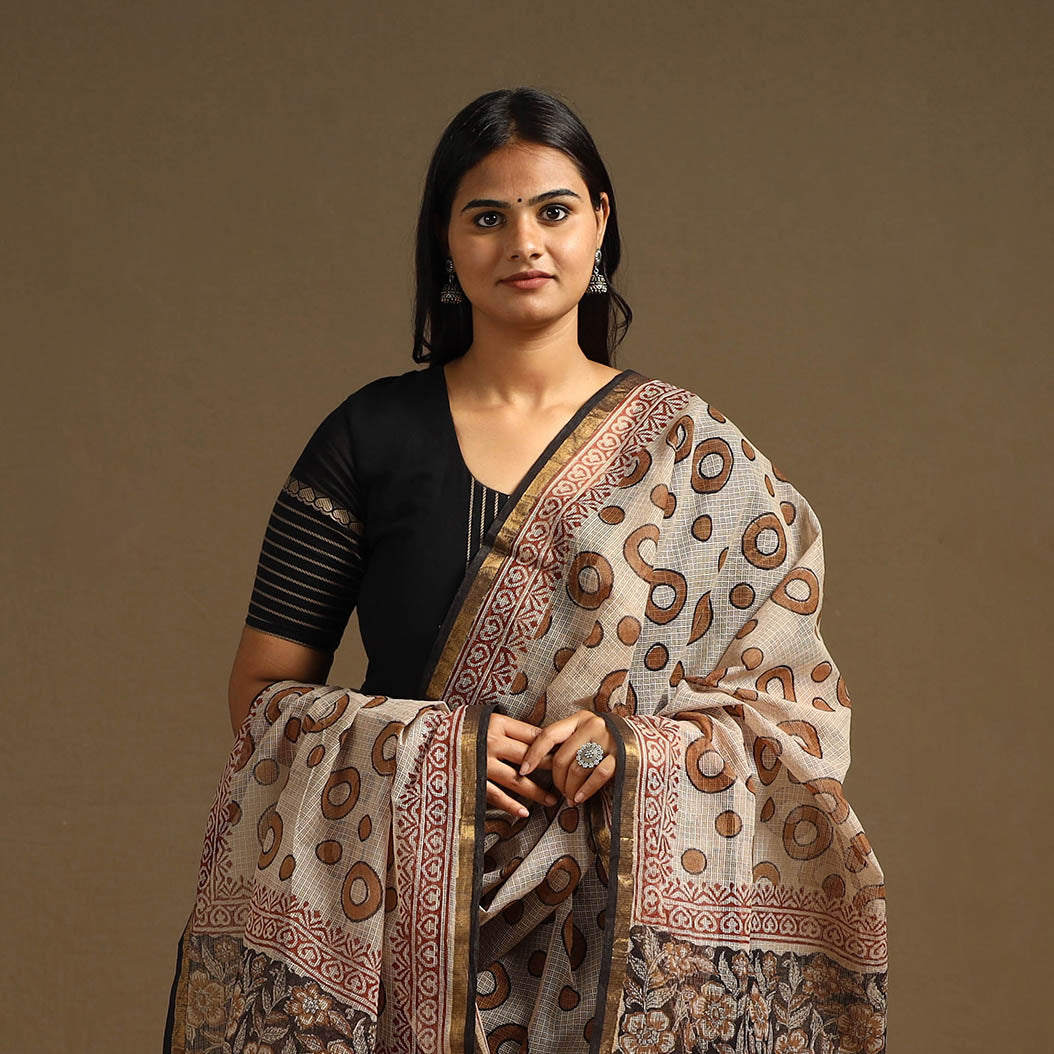 Beige - bagru cotton kota doria dupatta 11 - handcrafted