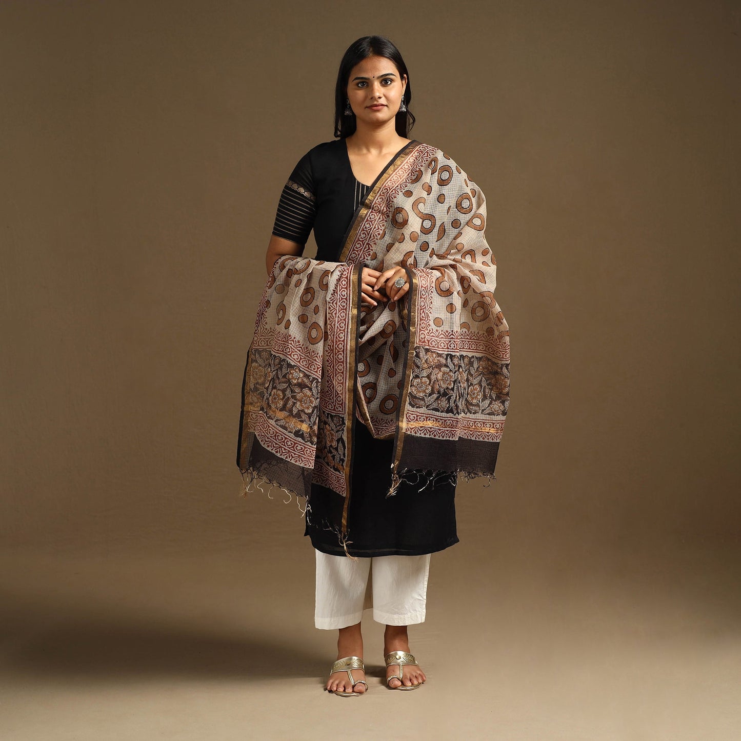 Beige - bagru cotton kota doria dupatta 11 - handcrafted