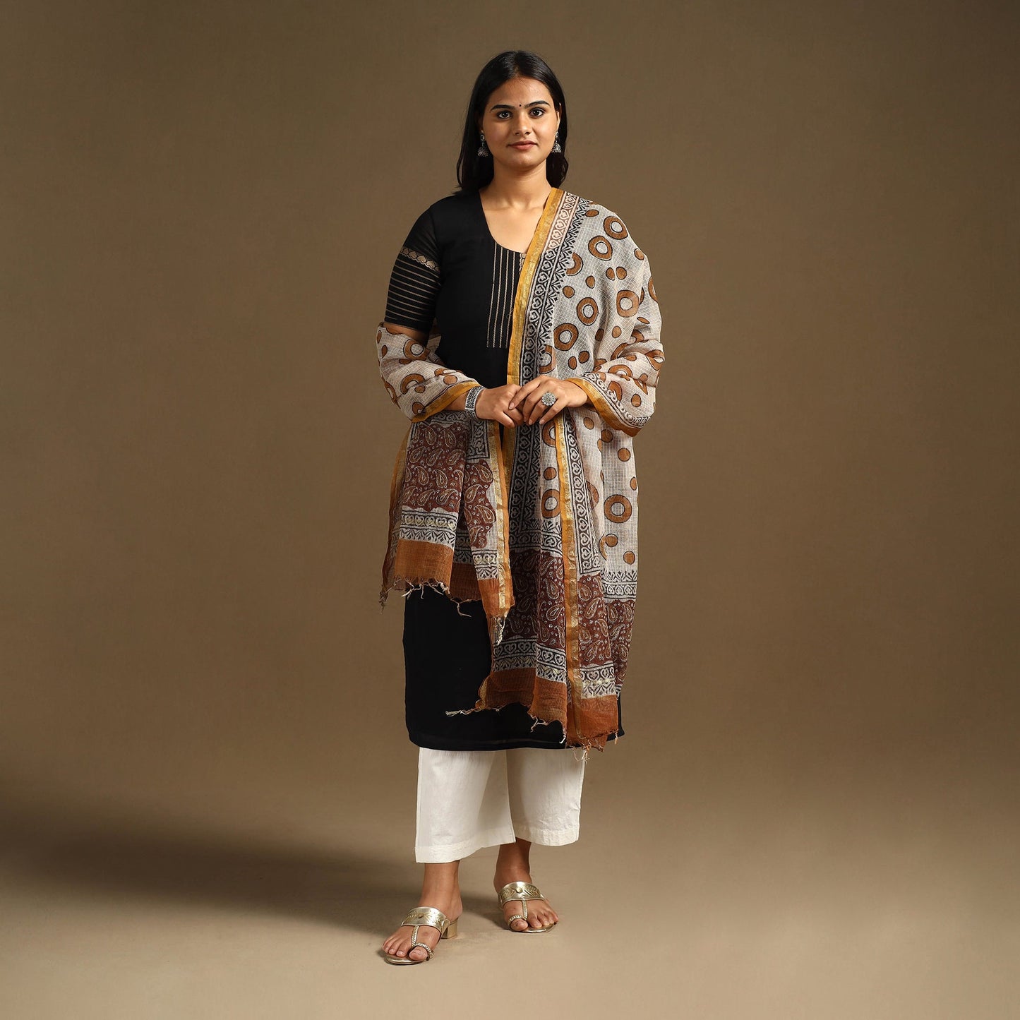 Beige Bagru Block Print Cotton Kota Doria Dupatta