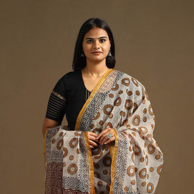 Beige Bagru Block Print Cotton Kota Doria Dupatta