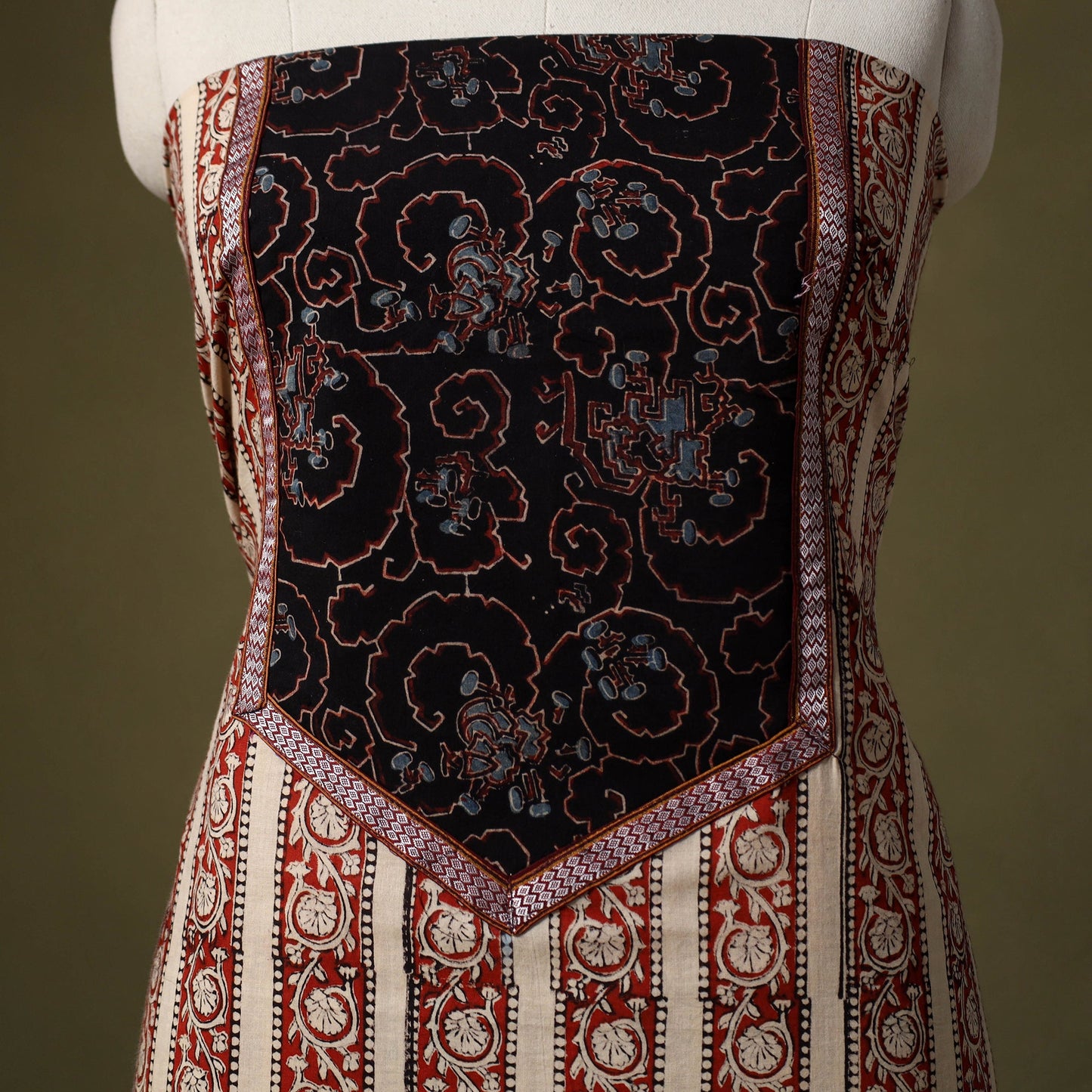 Beige - bagru cotton unstitched kurta material (2.55m) 58