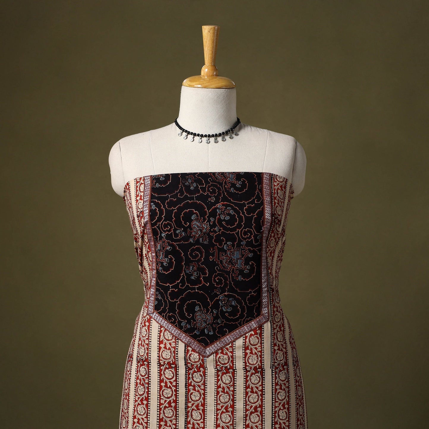 Beige - bagru cotton unstitched kurta material (2.55m) 58